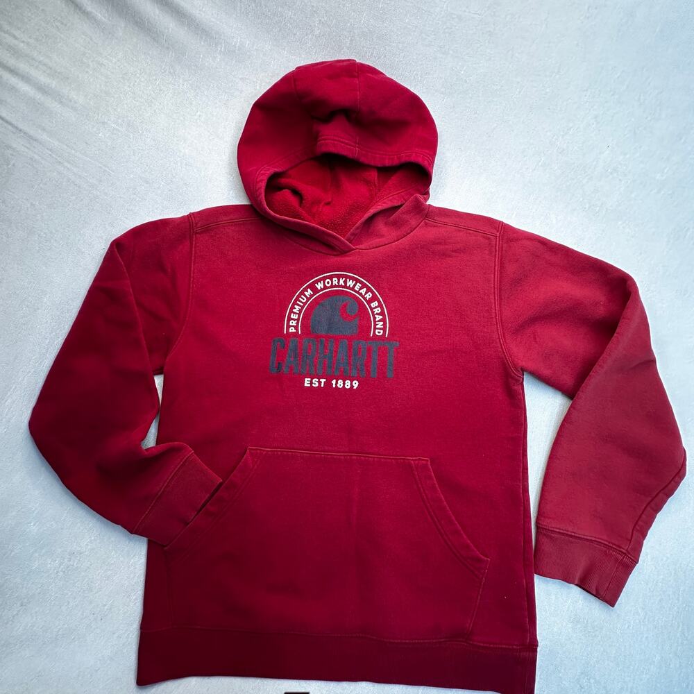 Carhartt Youth Large Red Pullover Hooded Sweatshirt Graphic Logo Hoodie